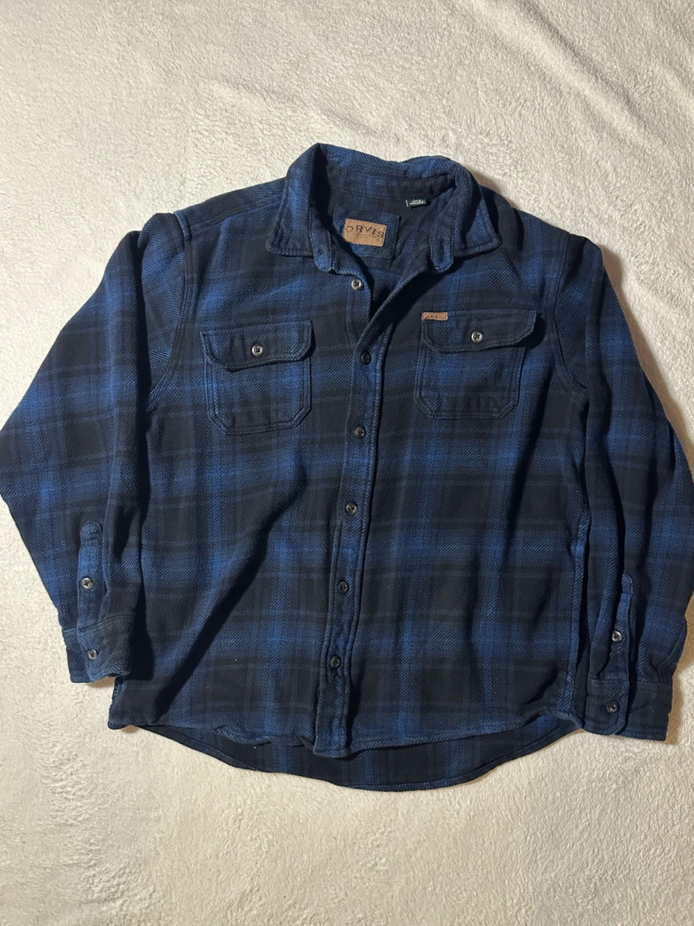 Orvis Navy and Black Plaid Button-Down Shirt